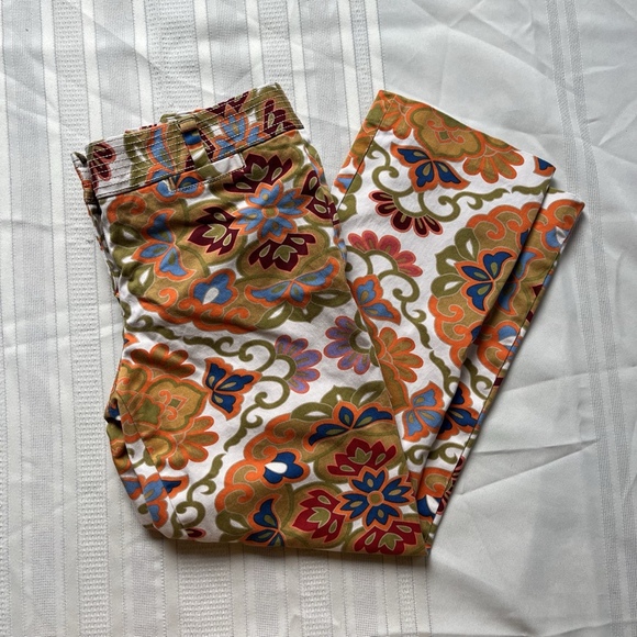 Y2K J.Crew City Fit Stretch Chino Floral Pants Women’s 8 Retro Preppy Trousers - Picture 1 of 12